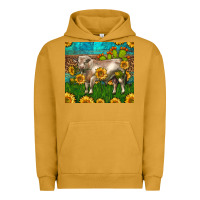 Pigment Peanut Butter Western Charolais Bull With Sunflowers Urban Hoodie - LillyAllenDesigns