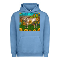 Pigment Pebble Blue Western Charolais Bull With Sunflowers Urban Hoodie - LillyAllenDesigns