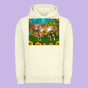 Western Charolais Bull With Sunflowers Urban Hoodie Designed By Lillyallendesigns