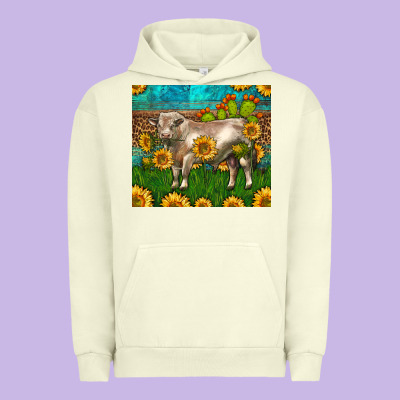 Western Charolais Bull With Sunflowers Urban Hoodie Designed By Lillyallendesigns
