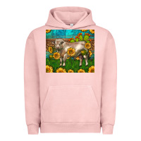 Pigment Salmon Western Charolais Bull With Sunflowers Urban Hoodie - LillyAllenDesigns