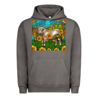 Pigment Tornado Western Charolais Bull With Sunflowers Urban Hoodie - LillyAllenDesigns