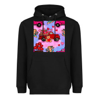 Black valentines day truck and cupid in the sky seamless pattern Heavyweight Hoodie - BundleAndBundleShop