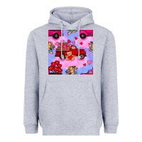 Heather Grey valentines day truck and cupid in the sky seamless pattern Heavyweight Hoodie - BundleAndBundleShop
