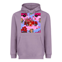 Lavender valentines day truck and cupid in the sky seamless pattern Heavyweight Hoodie - BundleAndBundleShop