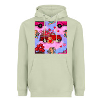 Matcha valentines day truck and cupid in the sky seamless pattern Heavyweight Hoodie - BundleAndBundleShop