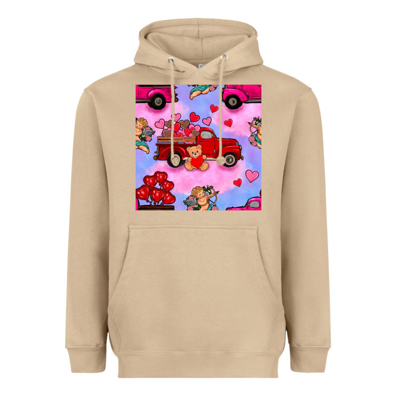 Valentines Day Truck And Cupid In The Sky Seamless Pattern Heavyweight Hoodie by BundleAndBundleShop | Teevron