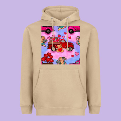 Valentines Day Truck And Cupid In The Sky Seamless Pattern Heavyweight Hoodie Designed By Bundleandbundleshop