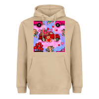 Mushroom valentines day truck and cupid in the sky seamless pattern Heavyweight Hoodie - BundleAndBundleShop