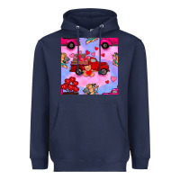 Navy valentines day truck and cupid in the sky seamless pattern Heavyweight Hoodie - BundleAndBundleShop