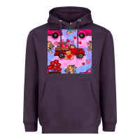 Plum valentines day truck and cupid in the sky seamless pattern Heavyweight Hoodie - BundleAndBundleShop