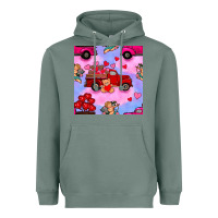Sage valentines day truck and cupid in the sky seamless pattern Heavyweight Hoodie - BundleAndBundleShop