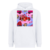 White valentines day truck and cupid in the sky seamless pattern Heavyweight Hoodie - BundleAndBundleShop