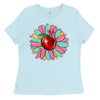 Baby Blue teacher apple Ladies Tee - MaliasSmallBusiness
