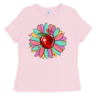 Bubblegum Pink teacher apple Ladies Tee - MaliasSmallBusiness