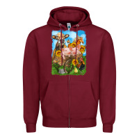 Burgundy farm animals wagon olivia Zipper Hoodie - OliviaCreatesArt