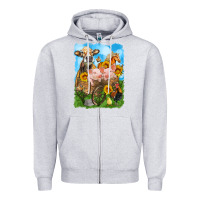 Heather Grey farm animals wagon olivia Zipper Hoodie - OliviaCreatesArt