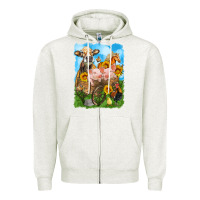 Oatmeal Heather farm animals wagon olivia Zipper Hoodie - OliviaCreatesArt