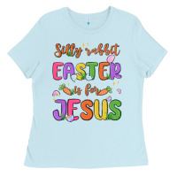 Baby Blue silly rabbit easter is for jesus Ladies Tee - MaliasSmallBusiness