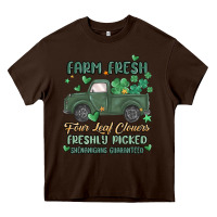 Chocolate Brown farm fresh four leaf clovers Heavy Core Tee - MaliasSmallBusiness