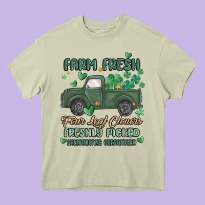 Farm Fresh Four Leaf Clovers Heavy Core Tee Designed By Maliassmallbusiness