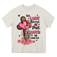 Cream valentine cross Heavy Core Tee - MaliasSmallBusiness