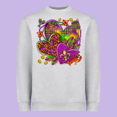 Mardi Gras Hearts Heavyweight Sweatshirt Designed By Howdyjamesfarm