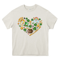 Cream st patricks  hearts Heavy Core Tee - MaliasSmallBusiness