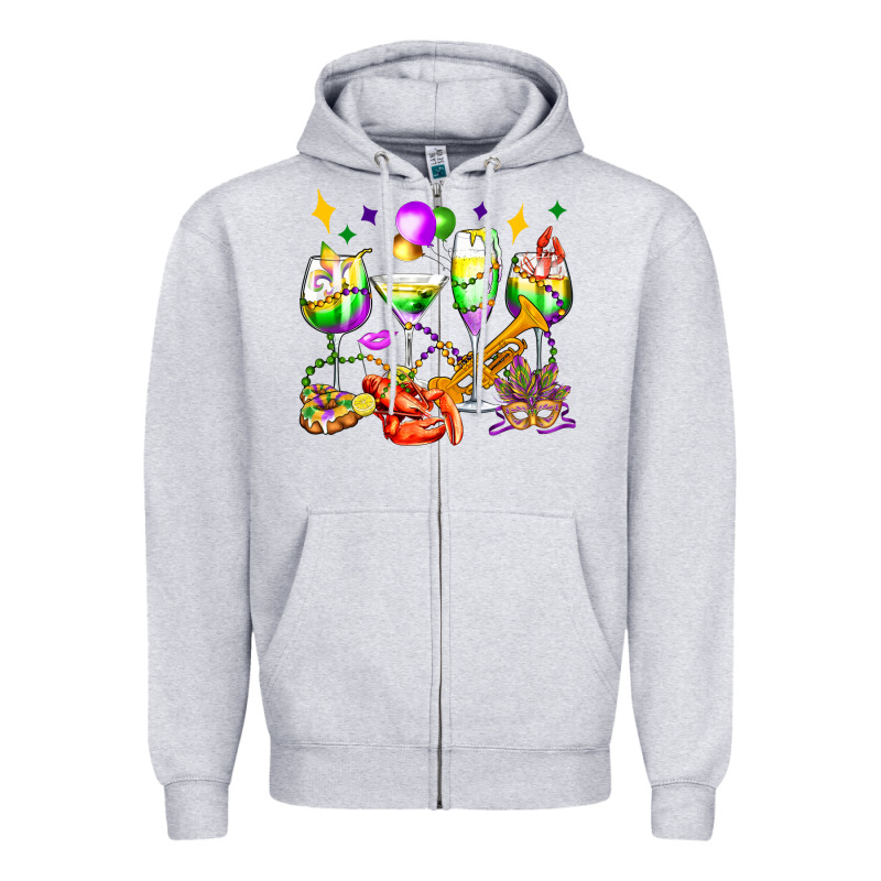 Mardi Gras Wine Glasses Olivia Zipper Hoodie by OliviaCreatesArt | Teevron