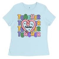Baby Blue teacher and pencil heart Ladies Tee - MaliasSmallBusiness