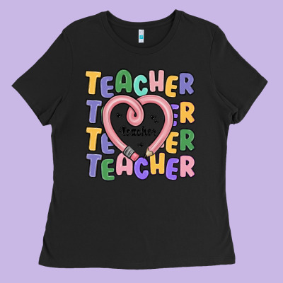 Teacher And Pencil Heart Ladies Tee Designed By Maliassmallbusiness