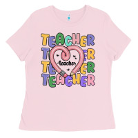 Bubblegum Pink teacher and pencil heart Ladies Tee - MaliasSmallBusiness