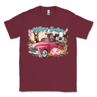 Burgundy Happy Easter truck with Easter farm animals Classic Tee - LillyAllenDesigns