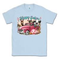 Dusty Blue Happy Easter truck with Easter farm animals Classic Tee - LillyAllenDesigns