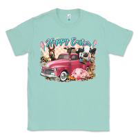 Seafoam Happy Easter truck with Easter farm animals Classic Tee - LillyAllenDesigns