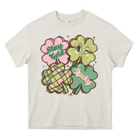 Cream st patricks day clover Heavy Core Tee - MaliasSmallBusiness