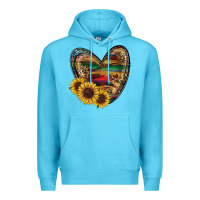 Ocean Blue Sunflower Fall Heart Premium Hoodie - RanaPortraitStore