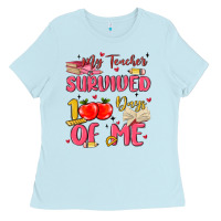 Baby Blue my teacher survived 100 days of me Ladies Tee - MaliasSmallBusiness