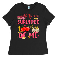 Black my teacher survived 100 days of me Ladies Tee - MaliasSmallBusiness