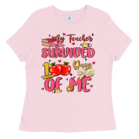 Bubblegum Pink my teacher survived 100 days of me Ladies Tee - MaliasSmallBusiness