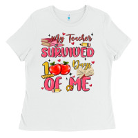 White my teacher survived 100 days of me Ladies Tee - MaliasSmallBusiness