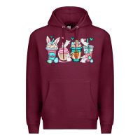 Burgundy Easter bunnies coffee cups Premium Hoodie - OliviaCreatesArt