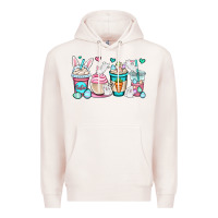 Pale Pink Easter bunnies coffee cups Premium Hoodie - OliviaCreatesArt