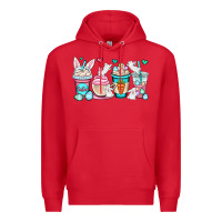 Red Easter bunnies coffee cups Premium Hoodie - OliviaCreatesArt