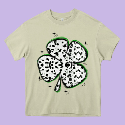 Four Leaf Clover Dalmatian Print Grunge Heavy Core Tee Designed By Maliassmallbusiness