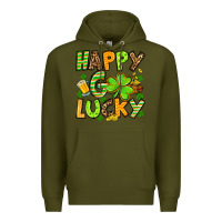 Army Green St. Patrick's Happy go lucky Premium Hoodie - OliviaCreatesArt