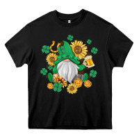 Black st patrick's day shamrock sunflowers gnome Heavy Core Tee - MaliasSmallBusiness