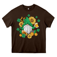 Chocolate Brown st patrick's day shamrock sunflowers gnome Heavy Core Tee - MaliasSmallBusiness