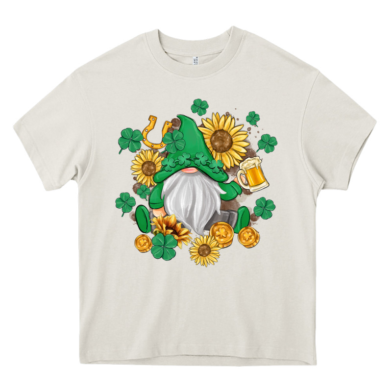 St Patrick's Day Shamrock Sunflowers Gnome Heavy Core Tee by MaliasSmallBusiness | Teevron