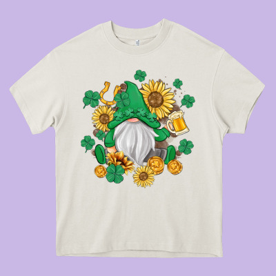 St Patrick's Day Shamrock Sunflowers Gnome Heavy Core Tee Designed By Maliassmallbusiness